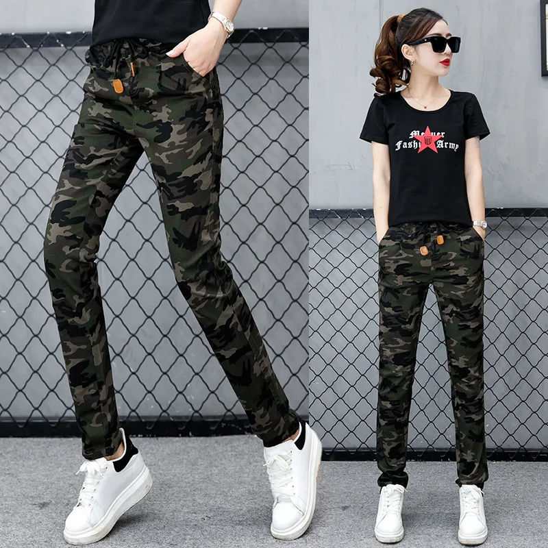 Free Shipping Camouflage Pants Female Casual Trousers Mid Waist Pants ...