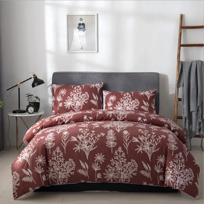 Simple Bedding Set Floral Leaves Comfortable Bed Linens Home