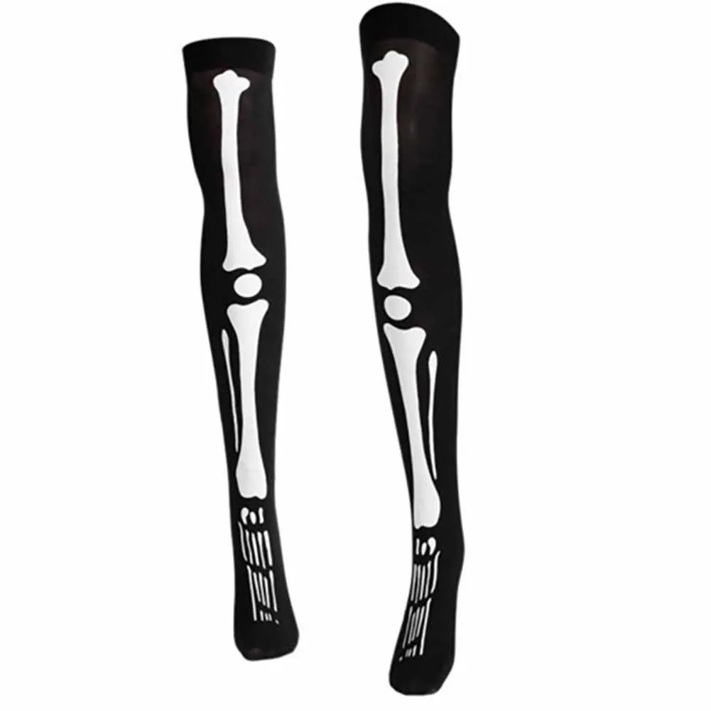 

Ladies Women Girl Thigh High Over The Knee Socks Skull Pattern Holiday Stockings