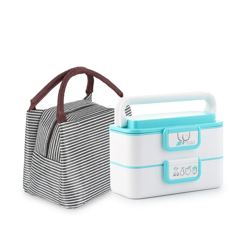 ONEUP 3 слоя тепловой мультфильм Ланч-бокс с сумками Microwavable Bento box Высокая емкость контейнер для хранения еды для пикника школы - Цвет: 2layer Blue with bag