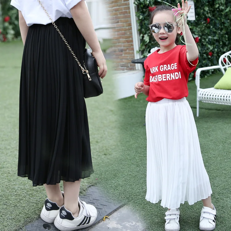 Meninas Saia Longa Crianças Roupas Rosa Preto Plissado Saias Adolescentes Verão 8 9 10 11 12 13 14 Anos Mãe Mod. 254548