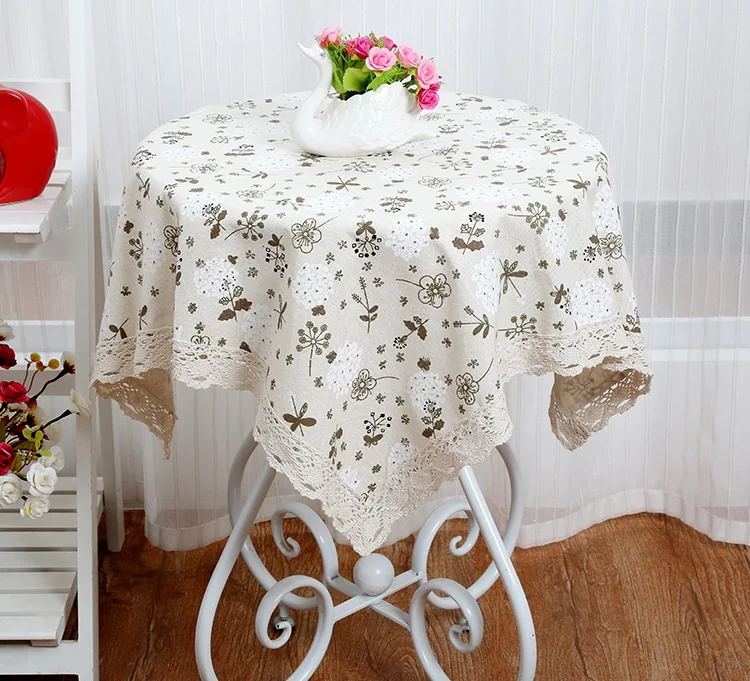 

Plaid Cotton Linen Round Table Cloth Waterproof Oilproof Floral Printed Lace Edge Plastic Table Covers Anti Coffee Tablecloths