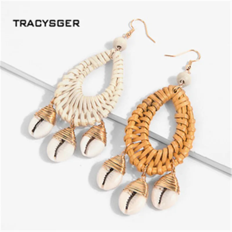 

DB-84508 /TRACYSGER/2019 new rattan cowry shell Earrings