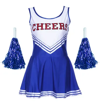 

Hot Sale Tank Dress Blue Pom pom girl cheerleaders dress fancy dress