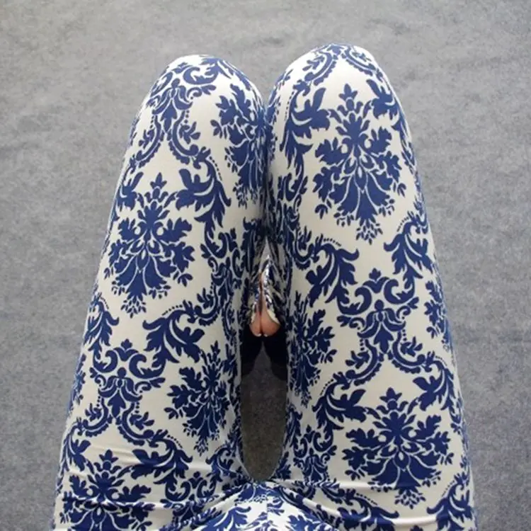 

classical style retro porcelain Leggings rose flower ankle leggings women vintage designed autumn leggings female casual pant