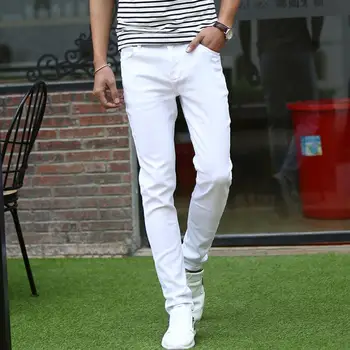 

Men's Skinny Jeans White Denim Jeans New Fashion Men Pencil Pants Slim Jeans Men Spring Skinny Long Jeans