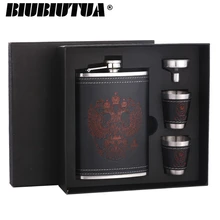 BIUBIUTUA 8 унций роскошные нержавеющая сталь спирт хип набор фляг Cccp гравировка искусственная кожа кувшин виски вино подарок колба