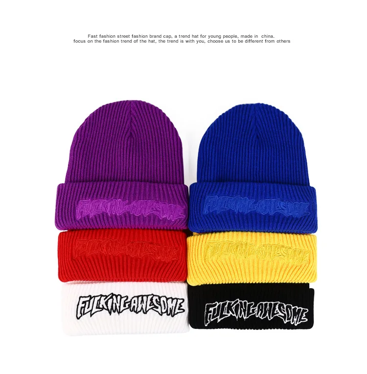 

2019ss FaaKING Awesome Embroidery Women Men Knitted Caps Hat Hiphop Streetwear Unisex Baseball Cap Hats