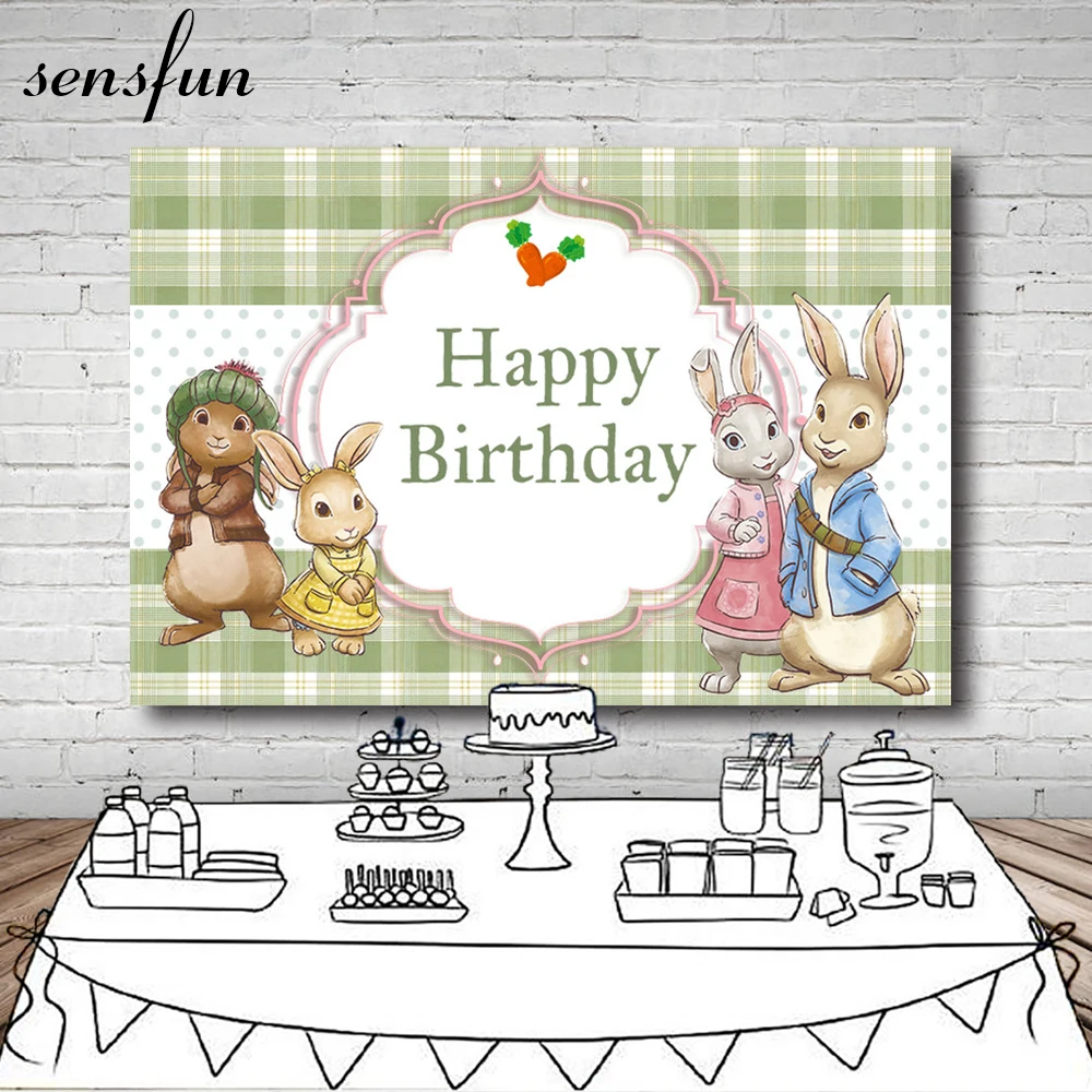 

7x5FT Photography Backdrop Peter Rabbit Party Happy Birthday Children Backgrounds For Photo Studio Photo Prop Customized Vinyl