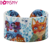 

Bonsny Simple Design Cat Pattern Love Wide Bangles Bracelet Jewelry For Women 2017 New Animal Bangle Jewelry Gift For Girls