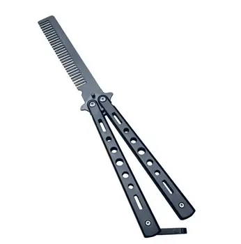 

Trendy Black Trendy Stainless Steel Practice Training Butterfly Knife Comb Tool Cool Sport NEW