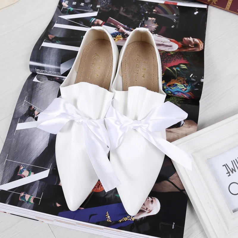 

Espadrilles shoes woman European famous brand ladies flats silk bow-knot espadrilles big bow shoes pointed toe flats shoes 32-43
