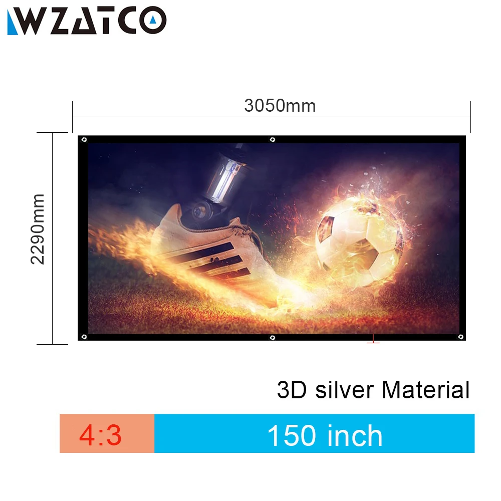 

Freeshipping wzatco 150inch 4:3 Foldable HD Home theater 3D Silver projection screen with Black Border and Eyelet for Ciname