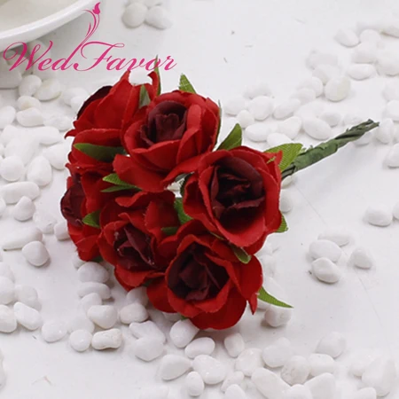 60 шт. 2 см ручной работы Мини искусственная ткань розовый Шелковый цветок букет для волос Венок Бутоньерка Цветок на запястье вечерние свадебные украшения - Цвет: Red