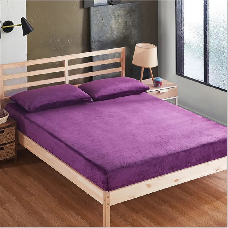 

Solid color fitted sheet Sheet Soft and Warm Flannel Fabric Bed Sheet for Home Bedclothes sabanas size 150*200/180*200