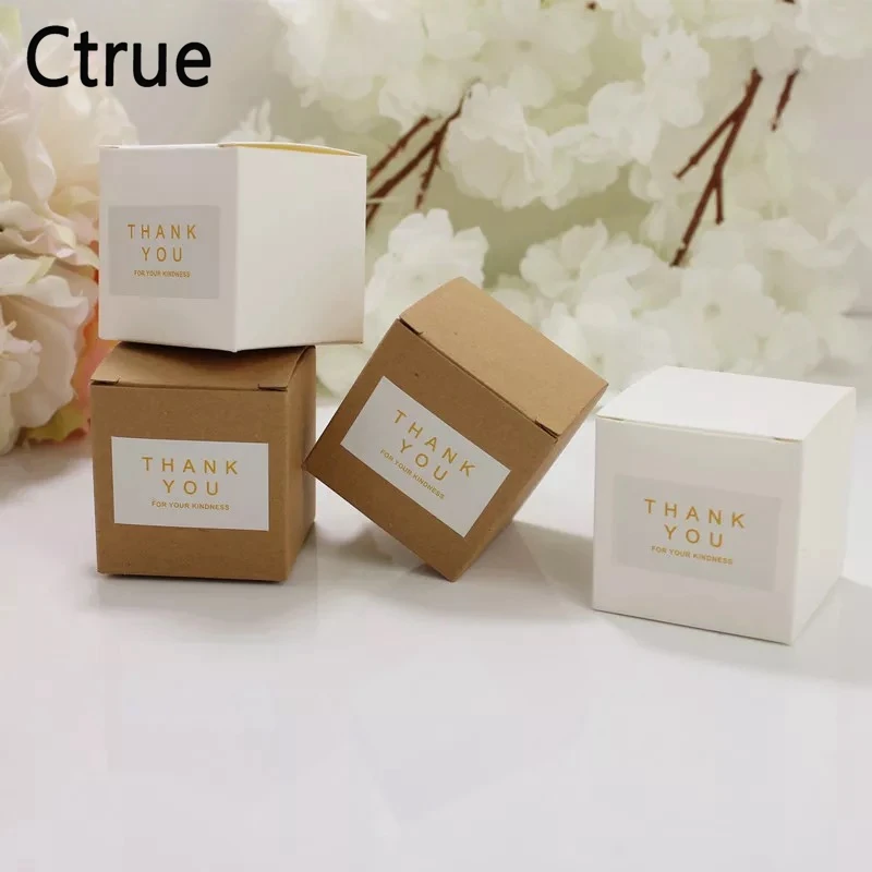 100pcs Kraft Paper Square Candy Box With thank you tag Sticker Rustic Wedding Favors Bag Party Gift Boxes | Дом и сад