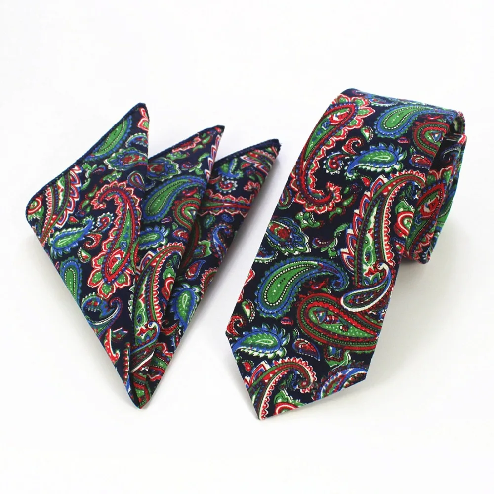 RBOCOTT модные хлопковые Галстуки 6 см Тощий синий винтажный галстук в цветочек и носовой платок набор мужской повседневный тонкий зеленый галстук с ярким узором