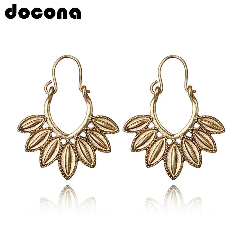 

docona Vintage Gold Silver Color Flower Drop Dangle Earring for Women Girl Hollow Geometric Pendant Hook Earrings 6496
