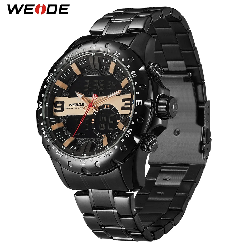 WEIDE Men luxury Quartz Digital numeral Calendar Chronograph Sports Military metal belt band Strap Wristwtches Relogio masculino