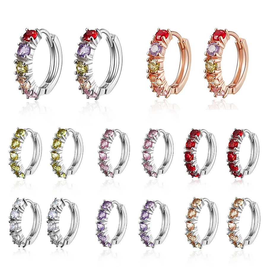 

Luxury Silver Gold Color Hoop Earring for Women with Colorful Zircon Crystal Simple Earrings Party Jewelry Accessories 8 Colors