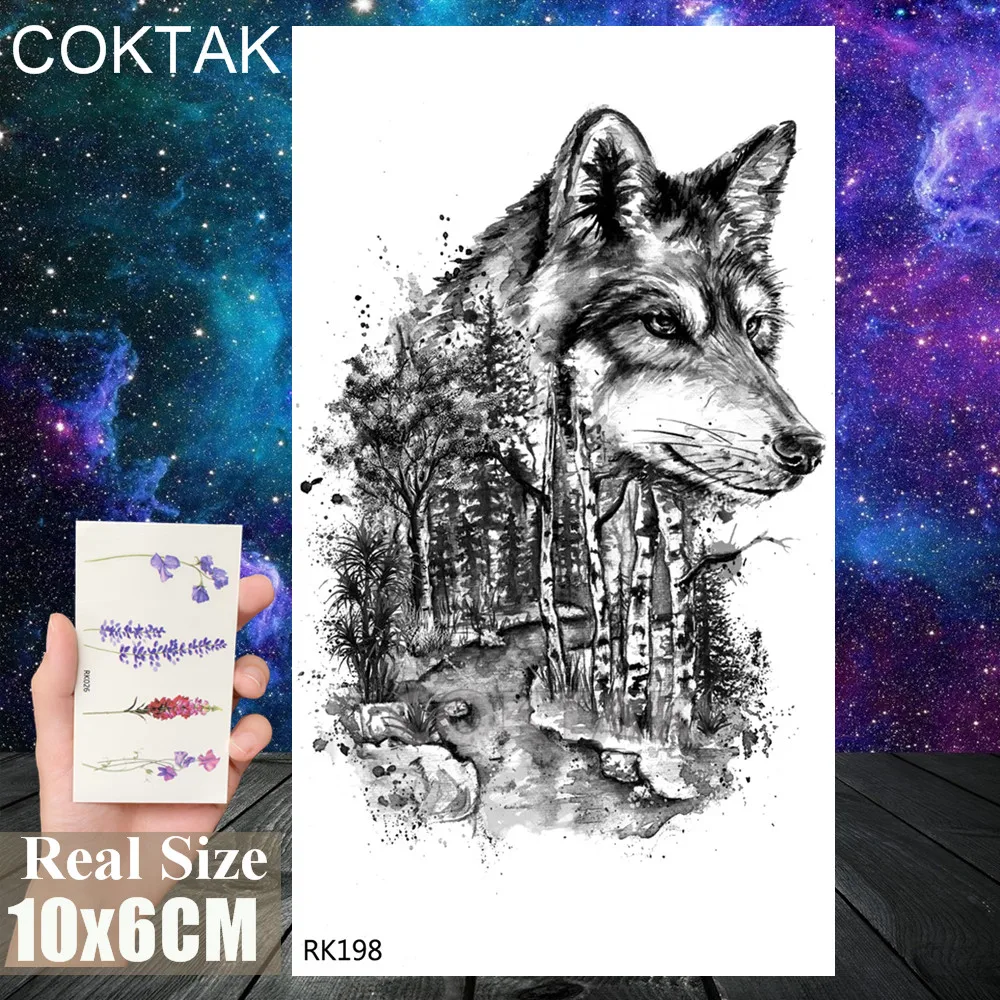 Модные временные татуировки с волком птичьими перьями Стикеры для искусственных