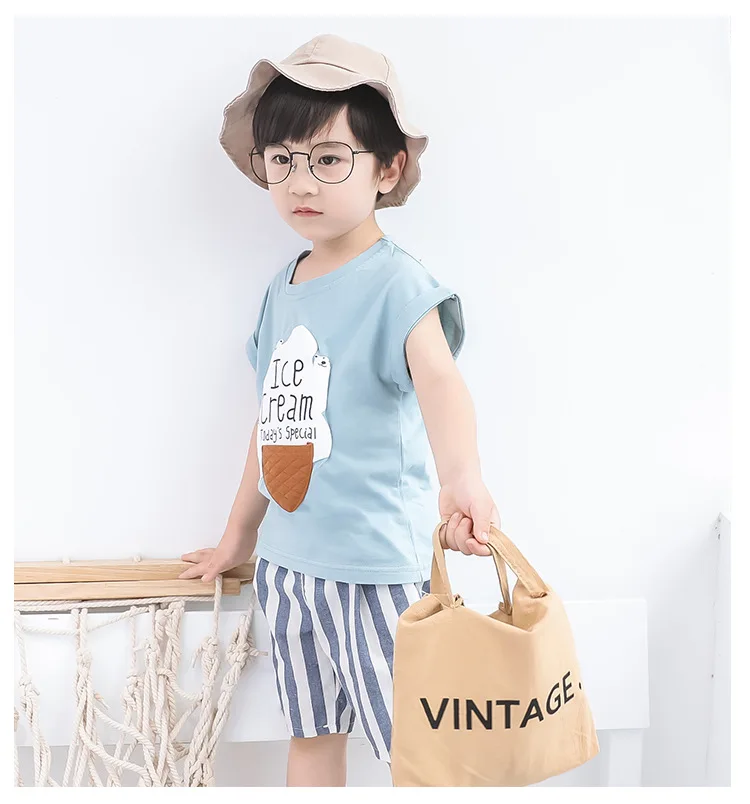 New Cotton Baby Boys Clothes Set Summer Casual Toddler Girl Outfits 2pcs Children Clothing Letter Tshirt Stripe Shorts Kids Suit (8)