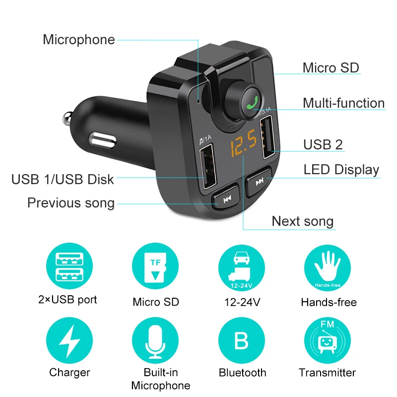 Автомобильный комплект громкой связи беспроводной Bluetooth Aux Mp3 Fm модулятор