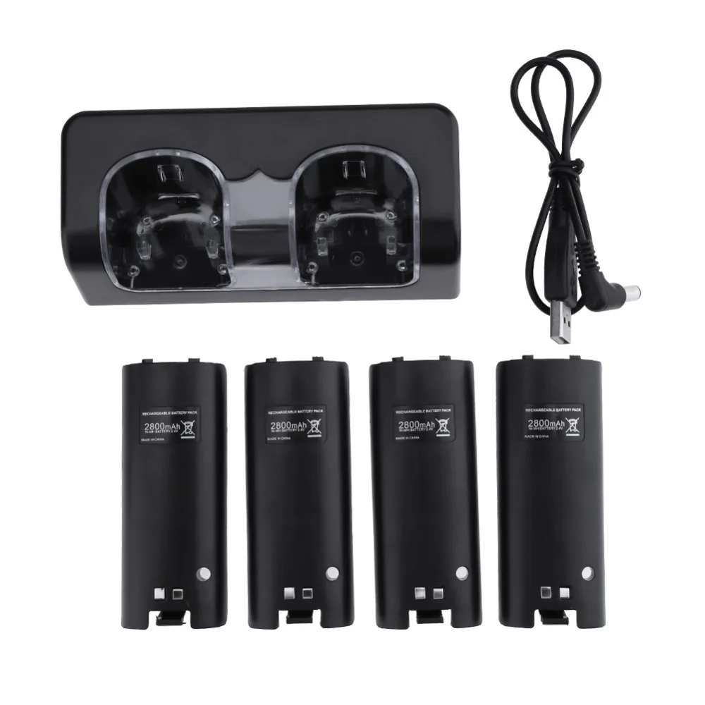 

for Nintendo Wii 4pcs Battery+Dual Charger Charging Dock Station Charging Cable for Nintendo Wii Remote Control