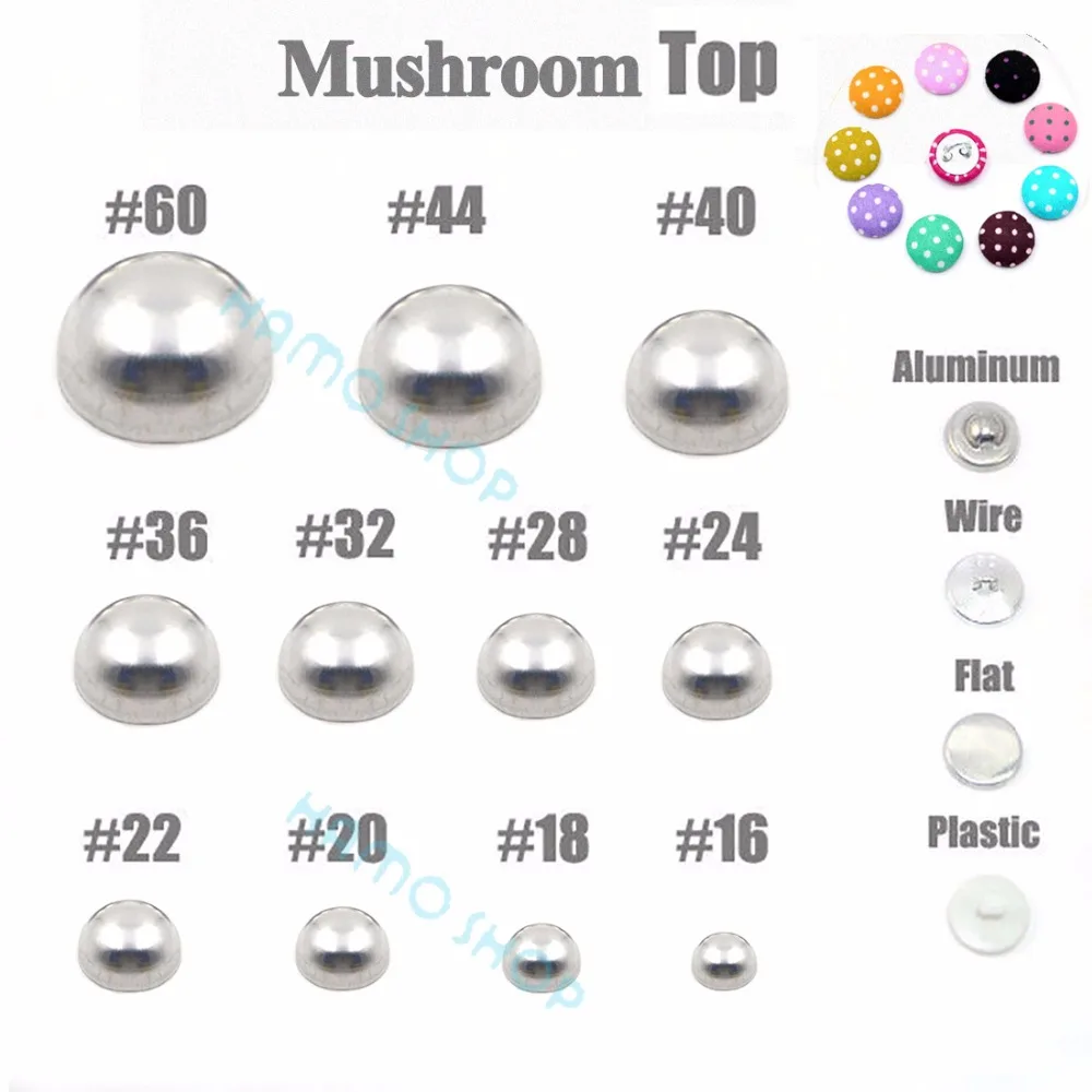 100Set/Lot#16-60Aluminum Round Mushrooms Fabric Covered Cloth Button Cover Metal Jewelry Accessories Handmade DIY craft 4Buttoms