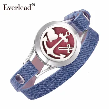 

EVERLEAD Denim Double wrap leather bracelet heart Anchor Cross Living Memory Screw Floating Locket diffuser bracelets for women