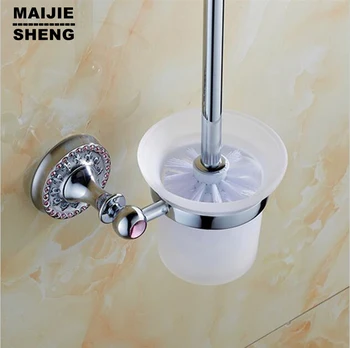 

Luxury Chrome crysta toilet brush holder with Ceramic cup/ household products bath decoration bathroom accessories