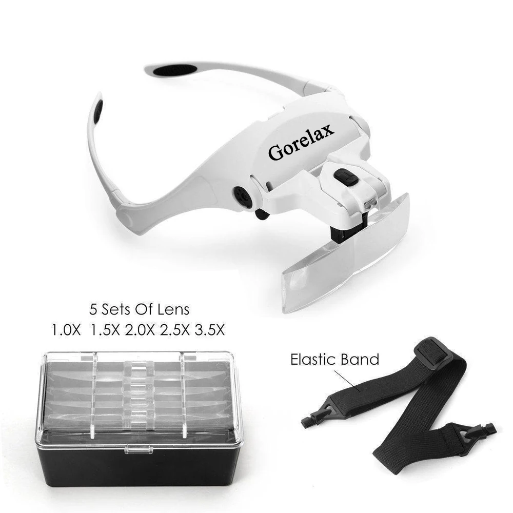 Magnifying Glasses LED Light Lamp Head Loupe Jeweler Headband Magnifier Eye Glasses Optical Glass Tool Repair Reading Magnifier