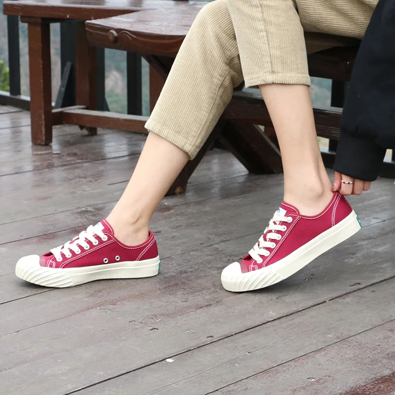 Maden Okayama/парусиновая обувь Kurume; повседневная обувь Красного кремового цвета; Универсальные мужские туфли на шнуровке в японском ретро стиле; классические японские туфли с низким верхом