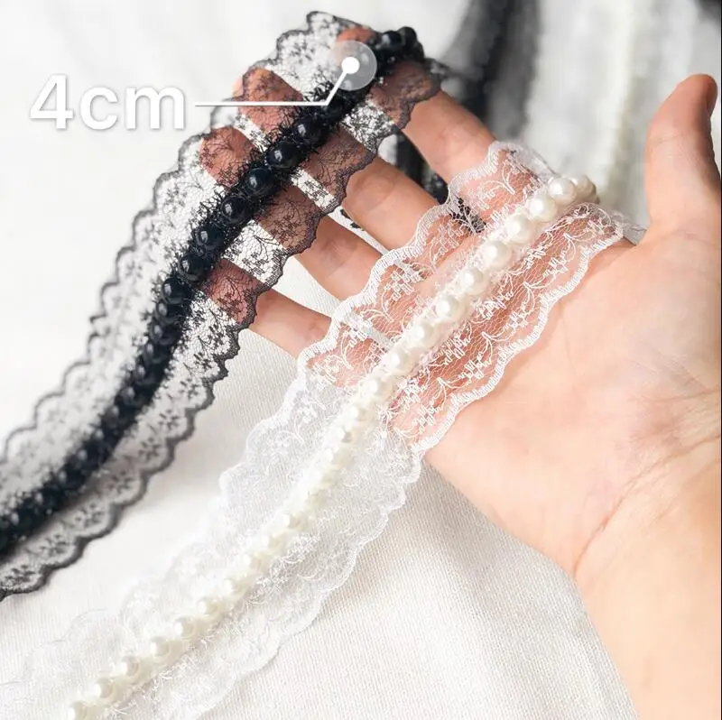 

1 Yard Vintage Style Lace Fabric Ivory Black Pearl Embroidery Lace Ribbon Trim Sewing Craft Wedding Decoration 4cm