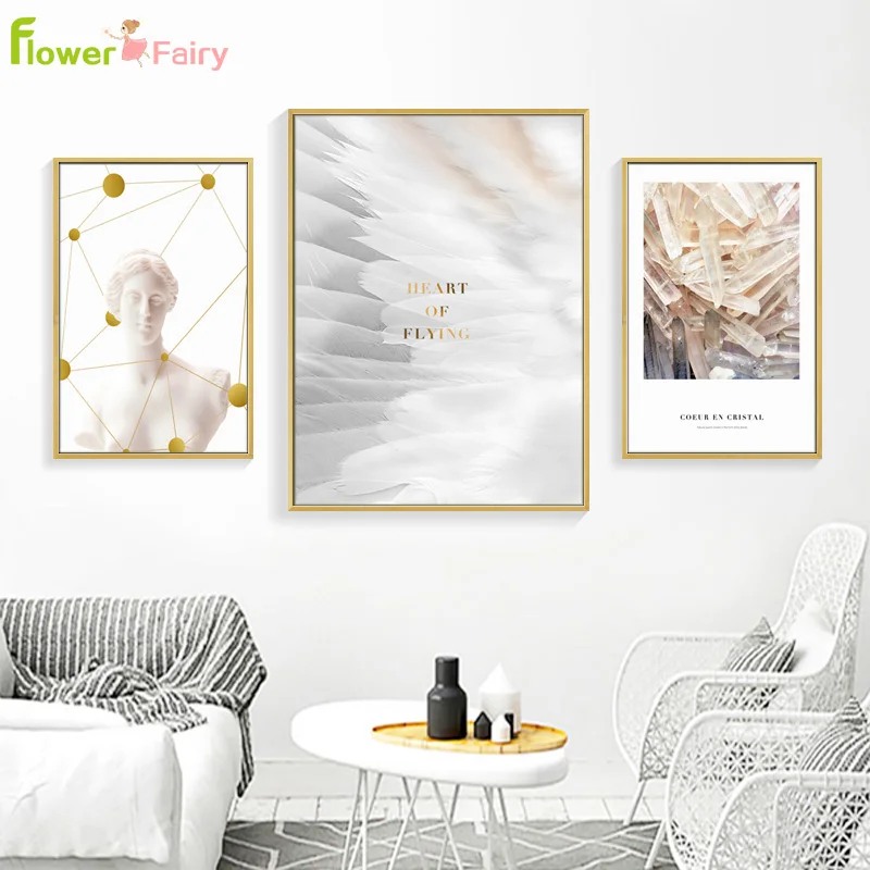 White Feather Sculpture Wall Art Canvas Painting Fashion Art Nordic Poster Wall Pictures For Living Room Perfume Decor Unframed