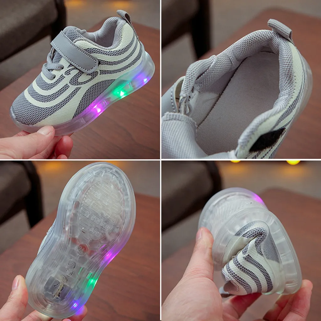 New Breathable Children Kid Baby Girls Boys Mesh Led Luminous Sport Run Sneakers Casual Shoes Fashionable Kids shoes Autumn