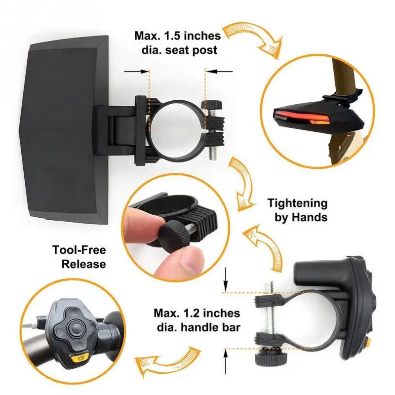 Беспроводной велосипедный задний светильник Smart USB Перезаряжаемый аксессуары для велоспорта дистанционный поворотный светодиодный велосипедный задний светильник лазерный сигнал
