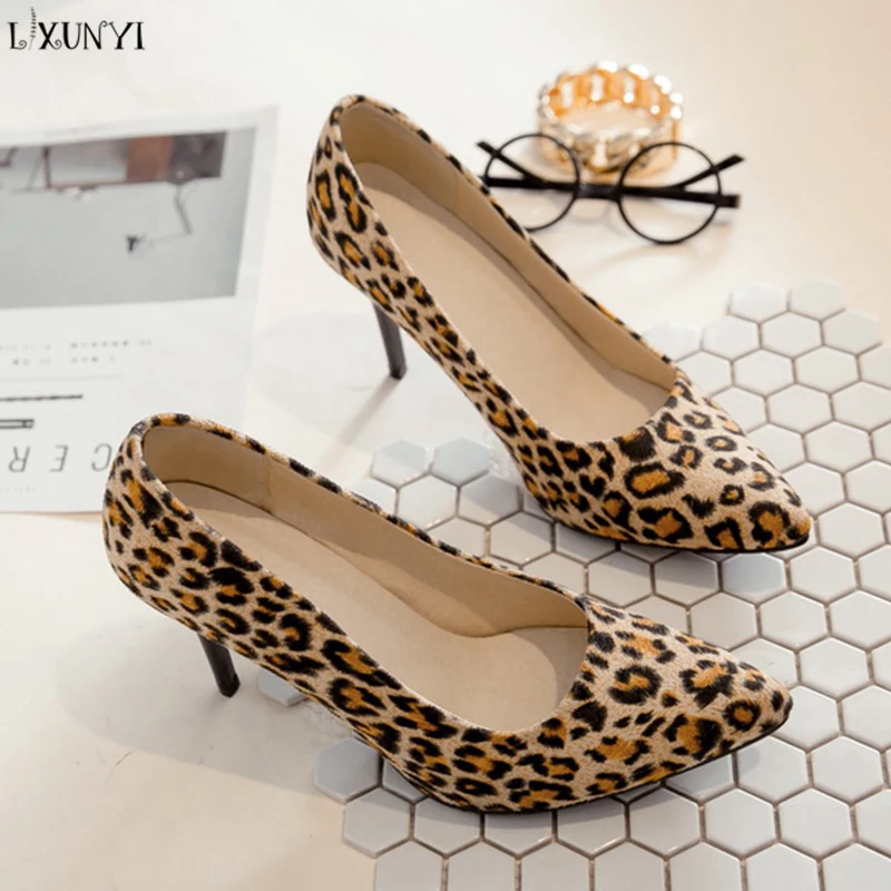 

LXUNYI Suede Pumps Women Heels 2018 White Red Yellow Leopard Shoes Stelitto High Heels Pointed Toe Plus Size Sexy Casual Shoes