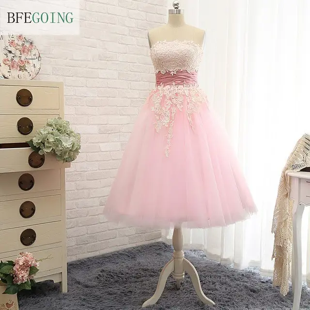 Best Offers Pink Tulle Lace A-line Formal Bridesmaid Dresses Strapless Lace up Real /Actual Images Photos Custom made Best Offers Pink Tulle Lace A-line Formal Bridesmaid Dresses Strapless Lace up Real /Actual Images Photos Custom made