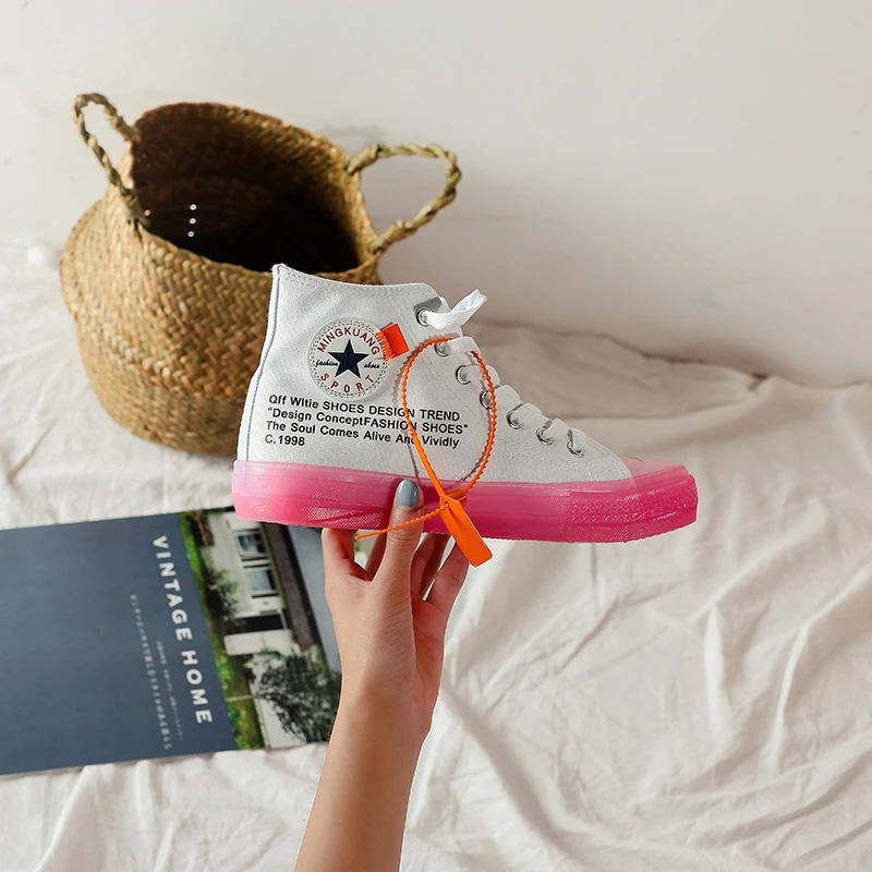 

Candy Color Fashion Cute Pink White High-Top Student Summer Lace-Up 2019 Fashion Canvas Women Shoes Flats Breathable