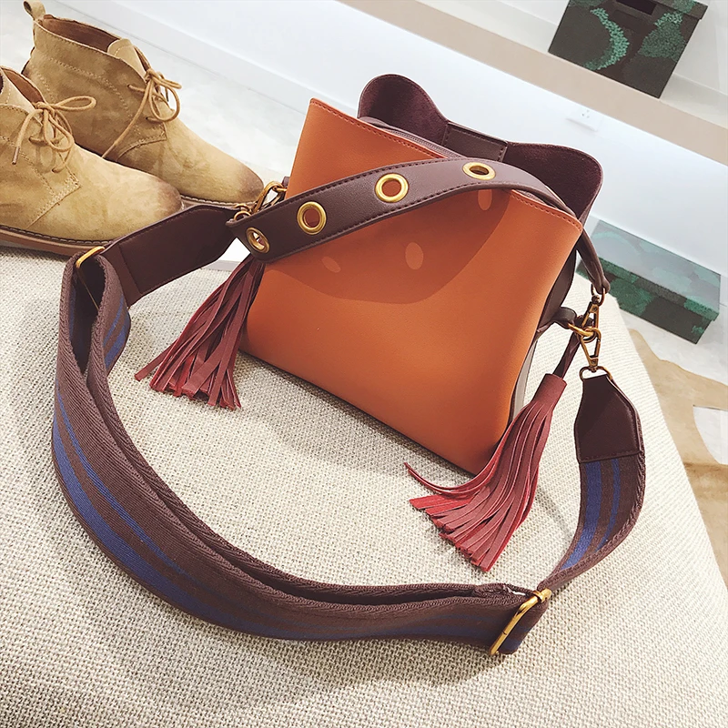 Janespri Women Tassel Handbag Tote High Quality Women Shoulder Bag Luxury Brand Soft Leather Bucket Bag Fashion Women's Handbag (19)