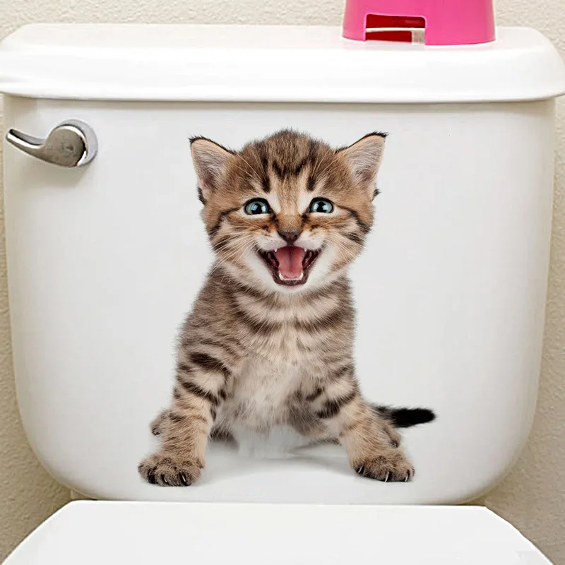  Cats  3D  Wall Sticker Toilet Stickers Hole View  Vivid Dogs 