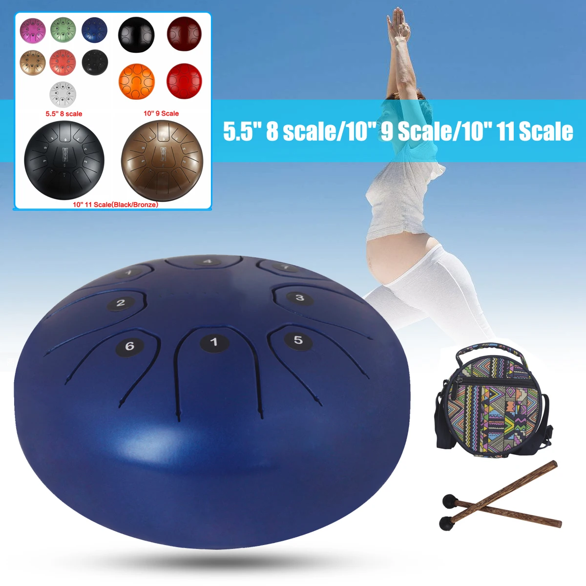 

5"/10" 8/9 Scale Steel Hand pan Drums Percussion Tongue Drum with Free Bag + Mallets for Children Music Instrument Set