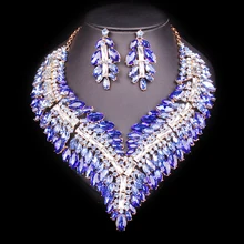 Большой Кристалл Свадебные Ювелирные наборы Свадебный аксессуар к костюму для вечеринки индийское ожерелье серьги для невесты великолепные Ювелирные наборы для женщин