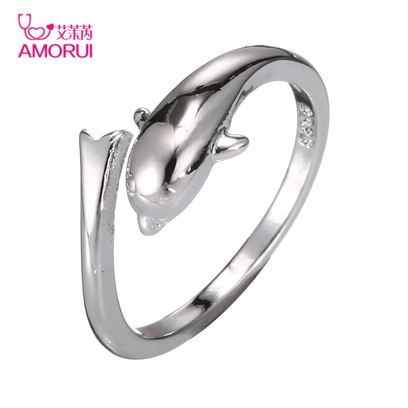 

AMORUI Silver Color Rings Dolphins Open Rings for Women Adjustable Trendy Ladies Animal Ring Bijoux Femme Fashion Jewelry Gift