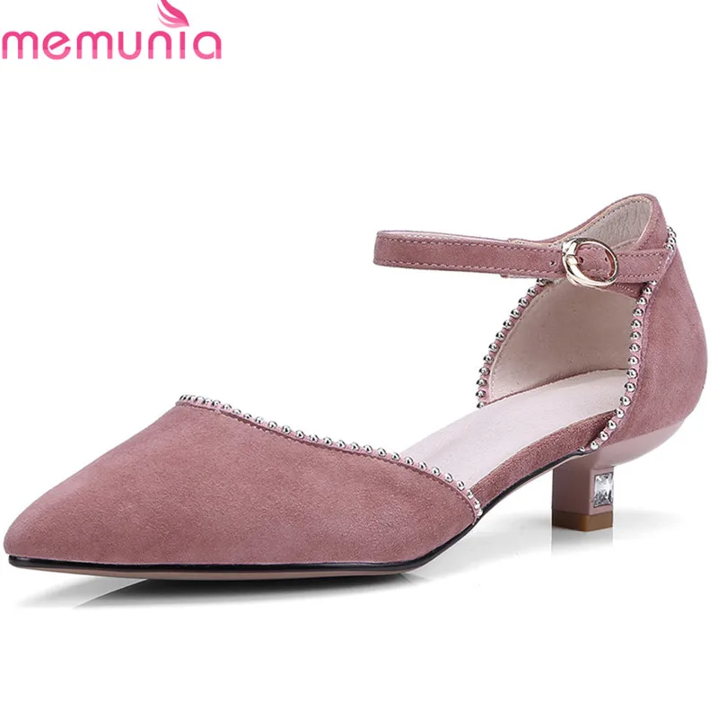 

MEMUNIA 2018 new style pumps women shoes pointed toe summer shoes suede leather elegant party wedding shoes low heels shoes