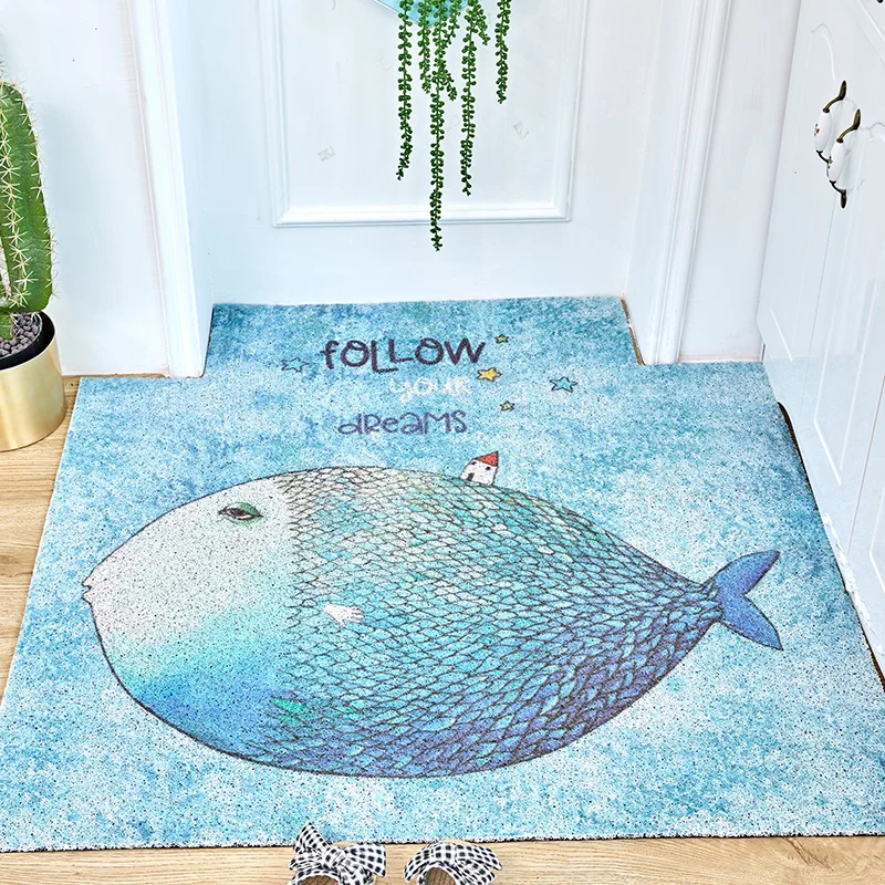 Nordic style Entrance hall carpet PVC wire loop mat Big fish small house Door mat Living room floor mat bathroom non-slip rug Nordic style Entrance hall carpet PVC wire loop mat Big fish small house Door mat Living room floor mat bathroom non-slip rug