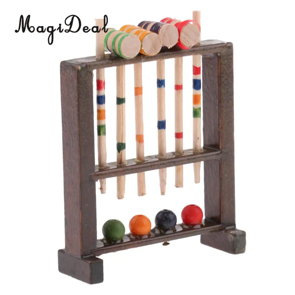 1/12 Scale Dollhouse Miniature Wooden Croquet Game Set Garden Sports Decoration Children Kids Toy