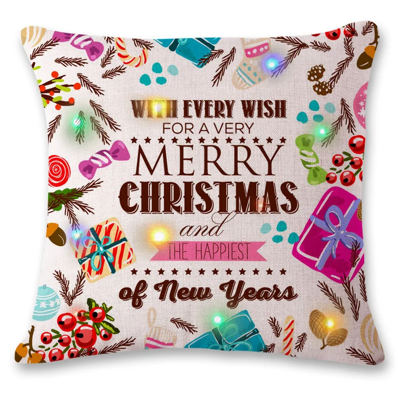 

LED Flash Christmas Letters Linen Cotton Light Relying on Pillowcase Sofa Cushion Pillowcase Christmas Pillow Case Christ
