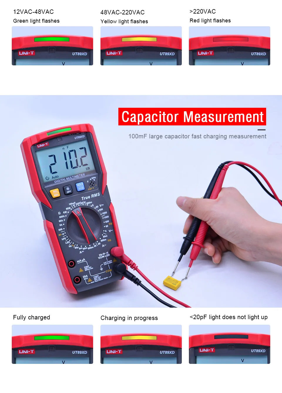 dc voltímetro amperímetro capacitância frequência resistência tester com teste led